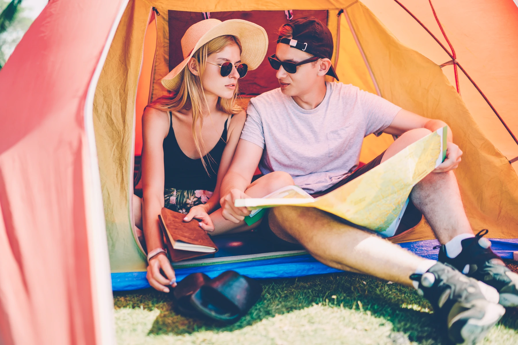 Couple in tent camping
