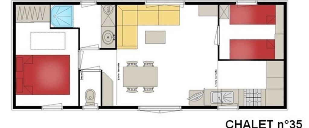 Confort Chalet 40m² 4/6 p. (2 chambres) + terrasse couverte