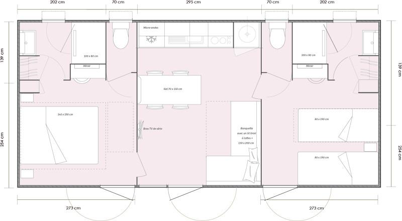 Premium Mobil-Home 36m² 4/6 p. (2 chambres, 2 SDB) + terrasse couverte