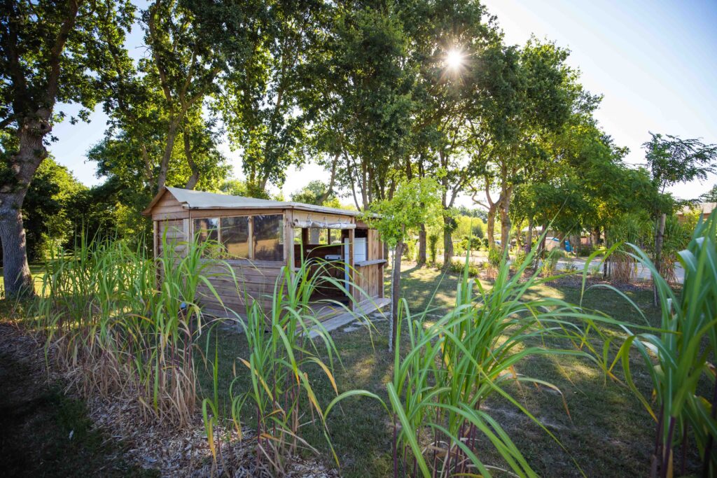 Forfait Premium Freecamp Guinguette – Cabane privative avec sanitaire et cuisine privatifs (1 tente, caravane ou camping-car / 1 voiture / électricité 16A) 2 pers.