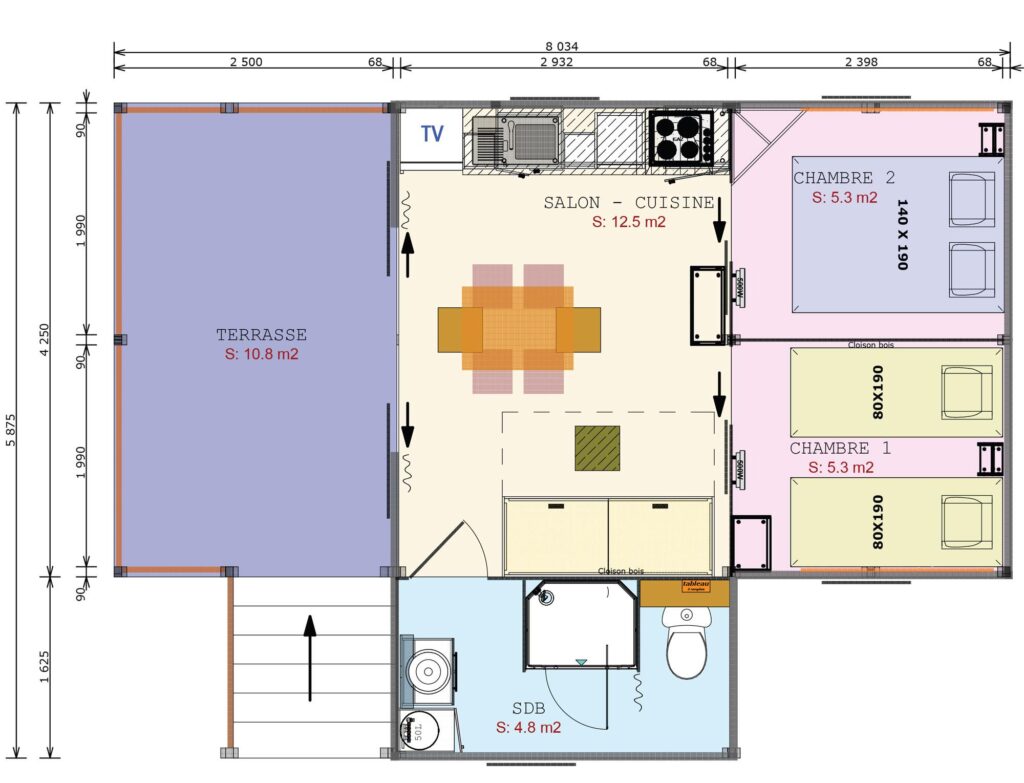 Confort Lodge COSYFLOWER 38m² 4/6 p. (2 kamers) + overdekt terras