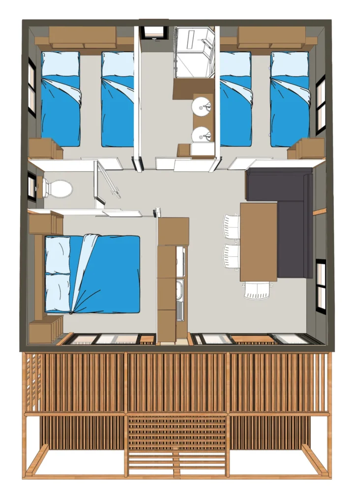 Premium Chalet Camélia 33m² 6 p. (3 kamers) + overdekt terras XXL